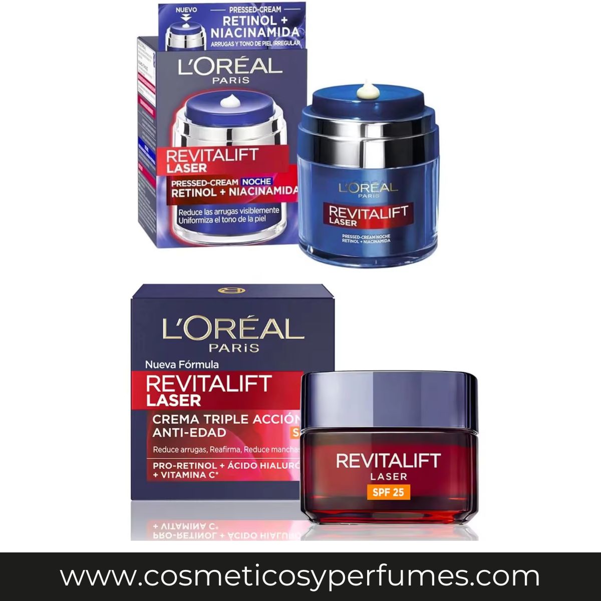 L'Oréal Pack -  REVITALIFT LASER 50ml crema día SPF25 + Crema Noche con Retinol y Niacinamida 50ml